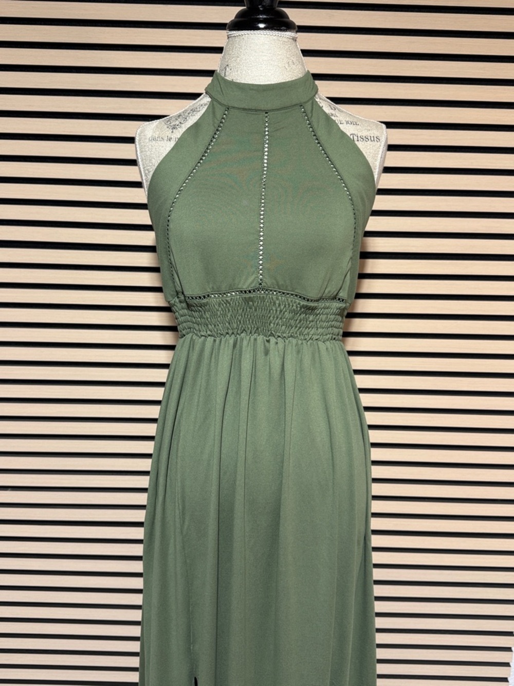 Sleeveless Halter Maxi Dress in Olive Green